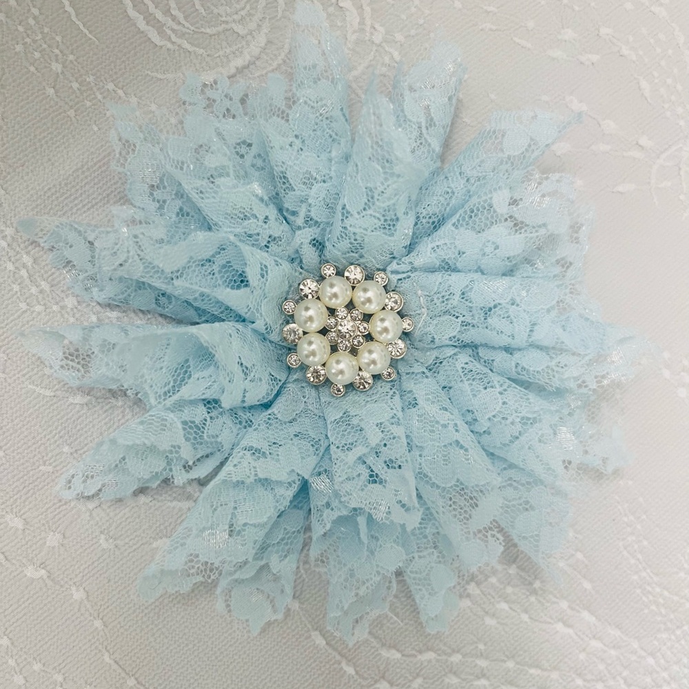 Light Blue Lace Flower Brooch